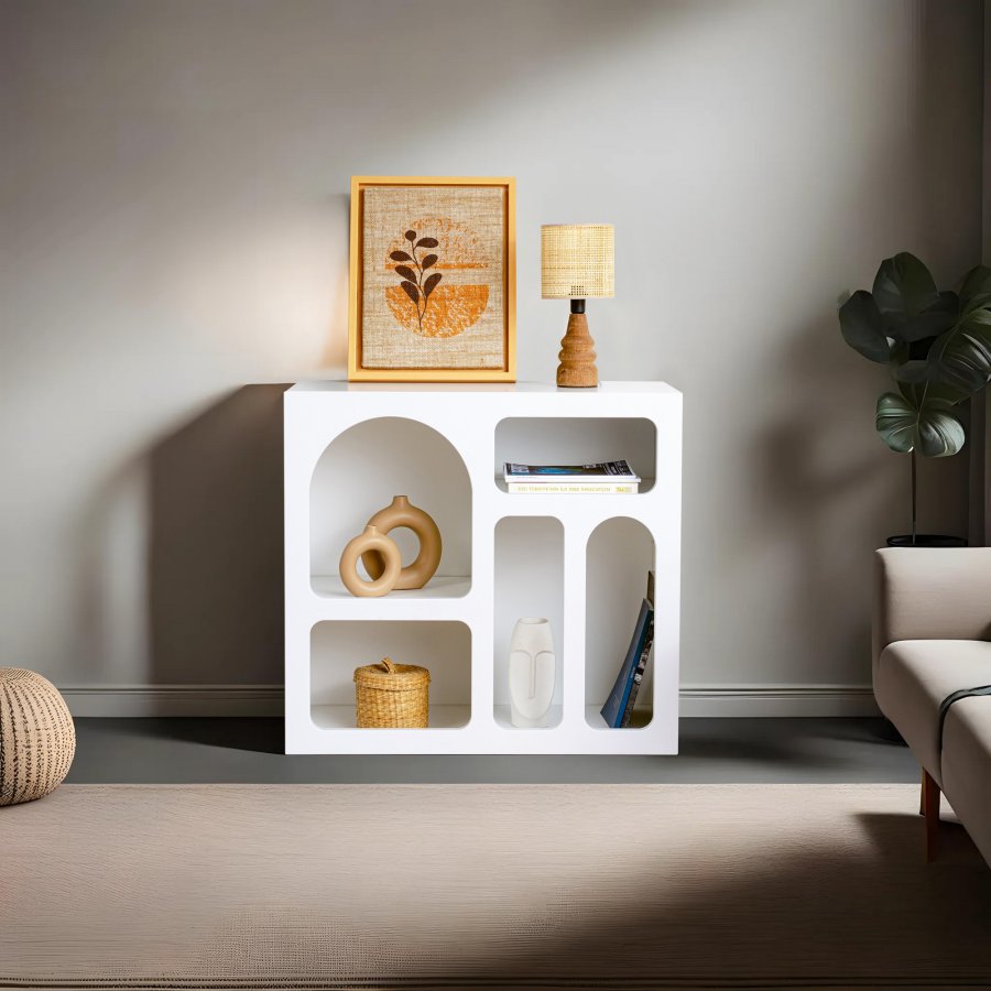 NORDVRK Lessa konsollbord, m. 5 rom - hvit melamin (80x37)