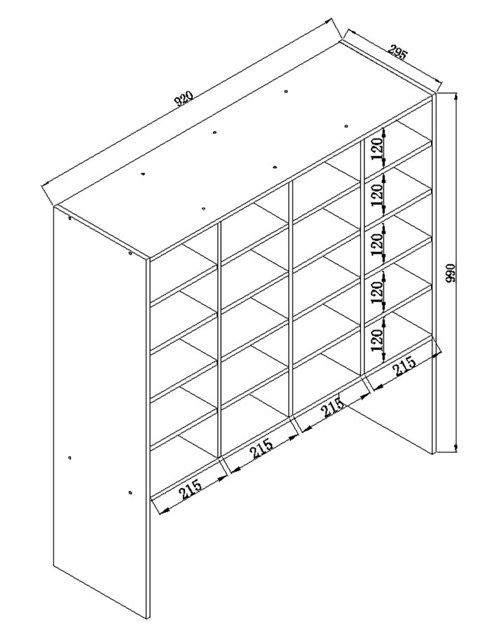 Hinsol XL skoskap, m. 20 hyller - naturlig tre