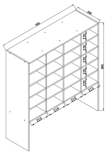Hinsol XL skoskap, m. 20 hyller - hvitt tre