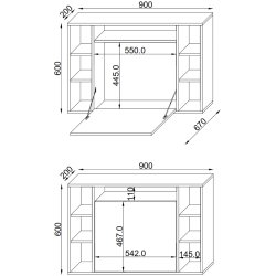 Wandila skrivebord til vggen, m. hylder - hvid tr