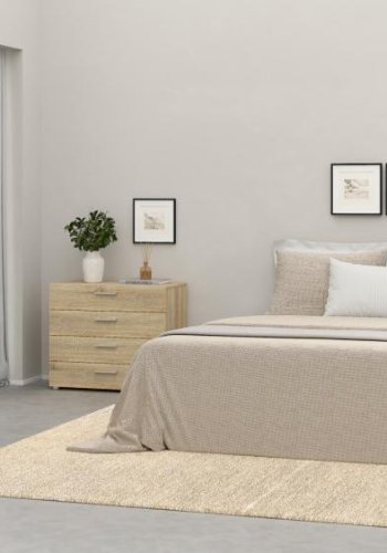 TVILUM Pepe Nachttisch, m. 2 Schubladen - eichenfarbene Folie und Kunststoff (40x40,25)