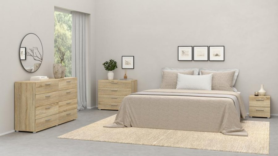 TVILUM Pepe Nachttisch, m. 2 Schubladen - eichenfarbene Folie und Kunststoff (40x40,25)