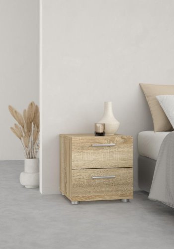 TVILUM Pepe Nachttisch, m. 2 Schubladen - eichenfarbene Folie und Kunststoff (40x40,25)
