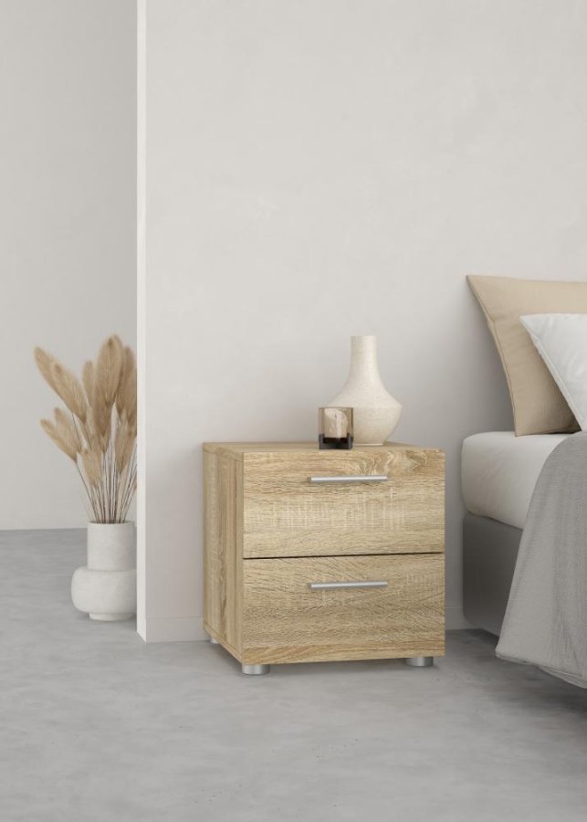 TVILUM Pepe Nachttisch, m. 2 Schubladen - eichenfarbene Folie und Kunststoff (40x40,25)