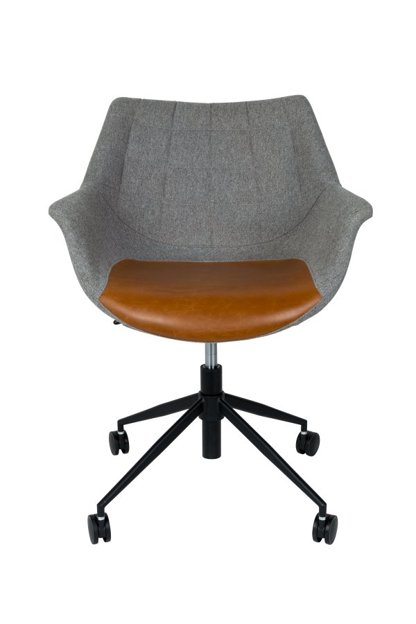 ZUIVER Doulton kontorsstol, justerbar i höjdled, med armstöd och hjul - vintage brun PU och svart polyester