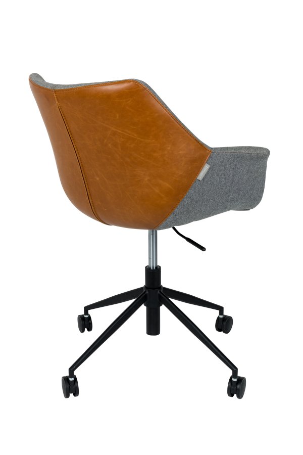 ZUIVER Doulton kontorsstol, justerbar i höjdled, med armstöd och hjul - vintage brun PU och svart polyester