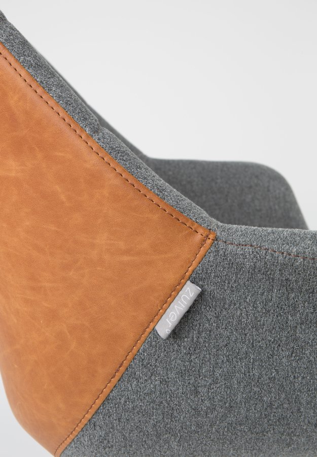 ZUIVER Doulton kontorsstol, justerbar i höjdled, med armstöd och hjul - vintage brun PU och svart polyester