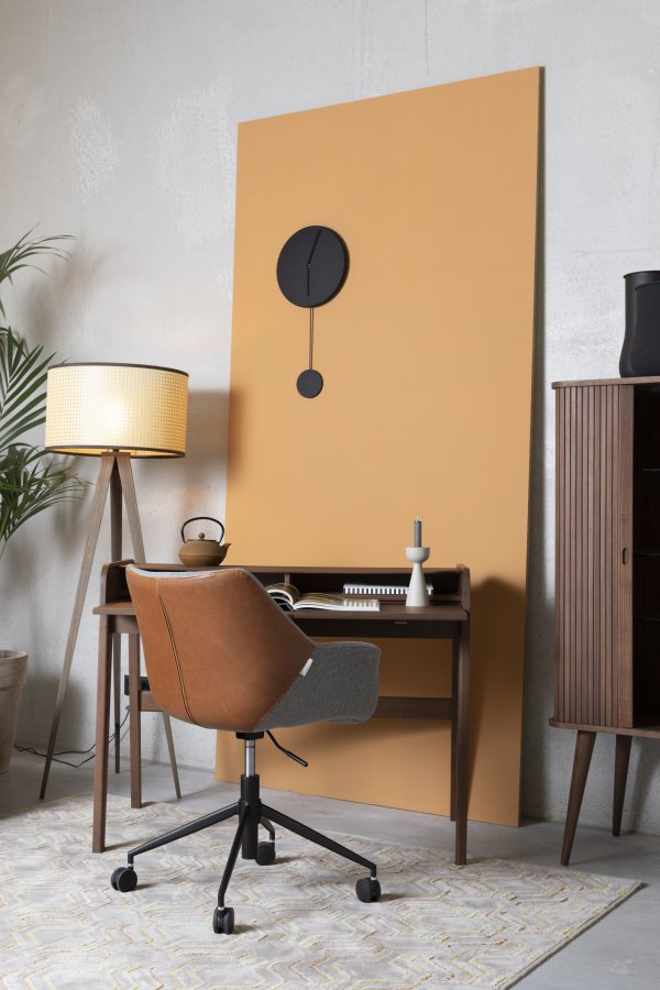 ZUIVER Doulton kontorsstol, justerbar i höjdled, med armstöd och hjul - vintage brun PU och svart polyester