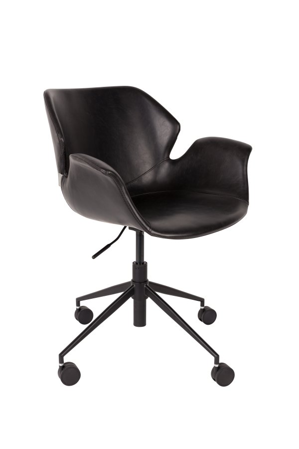 ZUIVER Nikki kontorstol, hydejusterbar, med armlener og hjul - sort PU og sort stl