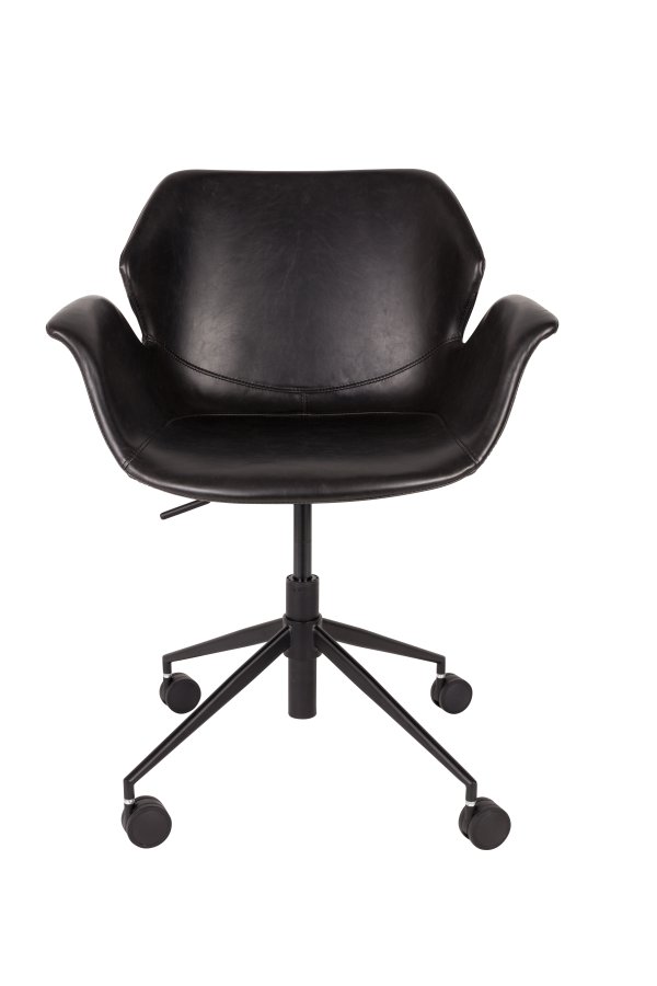 ZUIVER Nikki kontorstol, hydejusterbar, med armlener og hjul - sort PU og sort stl