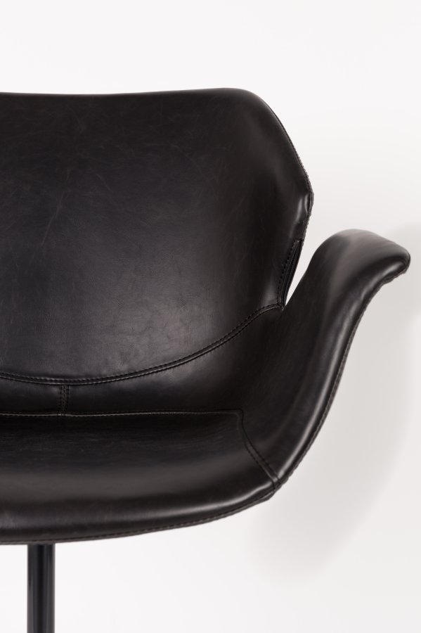 ZUIVER Nikki kontorstol, hydejusterbar, med armlener og hjul - sort PU og sort stl