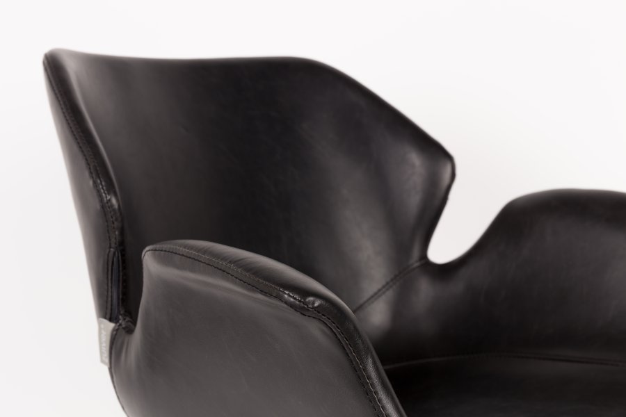 ZUIVER Nikki kontorstol, hydejusterbar, med armlener og hjul - sort PU og sort stl