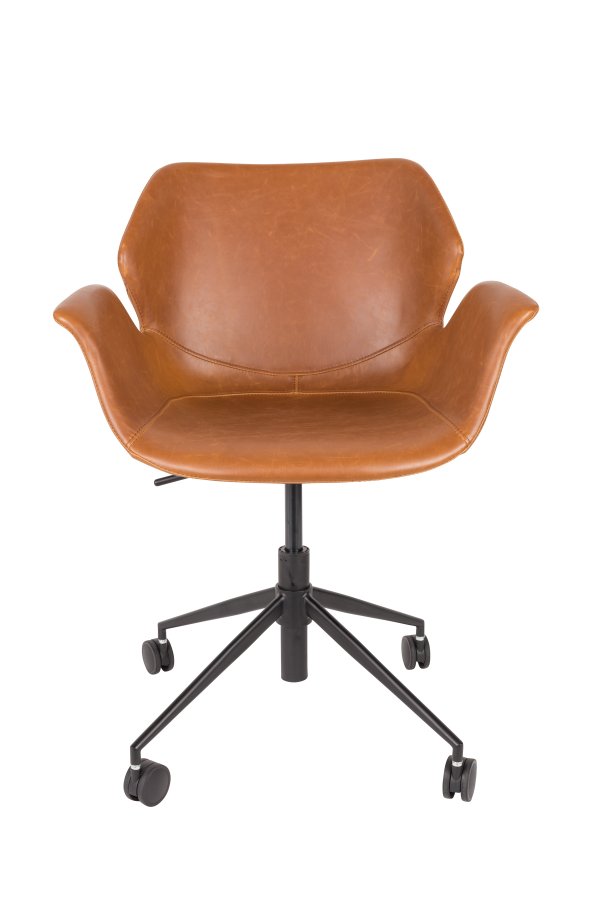 ZUIVER Nikki kontorstol, hydejusterbar, med armlener og hjul - brun PU og sort stl