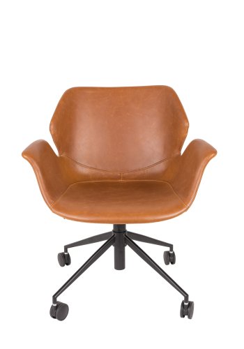 ZUIVER Nikki kontorstol, hydejusterbar, med armlener og hjul - brun PU og sort stl