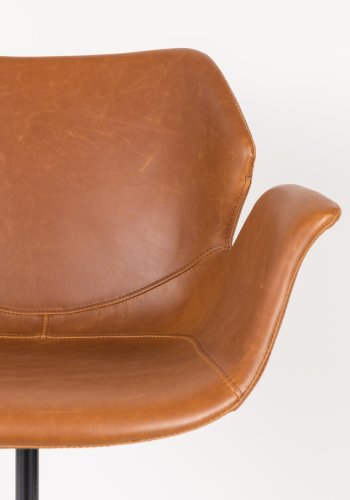 ZUIVER Nikki kontorstol, hydejusterbar, med armlener og hjul - brun PU og sort stl