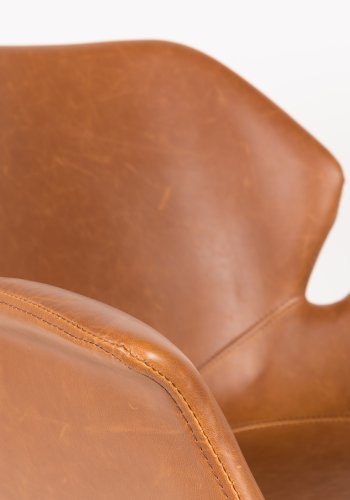 ZUIVER Nikki kontorstol, hydejusterbar, med armlener og hjul - brun PU og sort stl