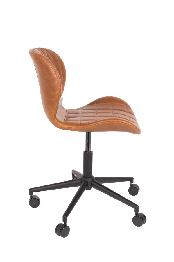 ZUIVER OMG LL kontorstol, hydejusterbar, med hjul - brun PU og sort metall