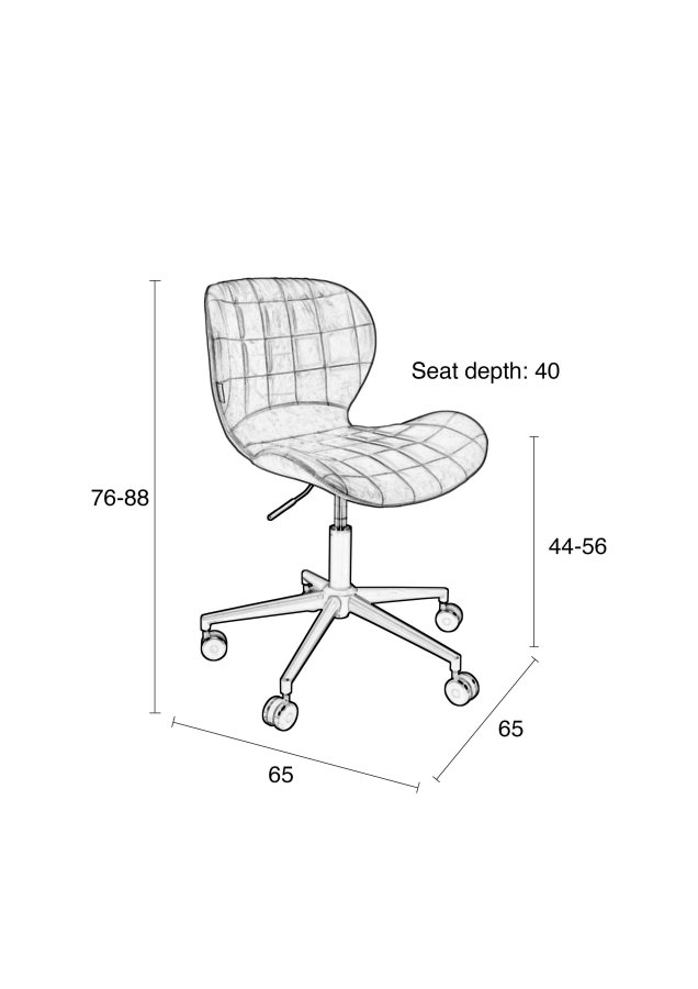 ZUIVER OMG LL kontorstol, hydejusterbar, med hjul - brun PU og sort metall