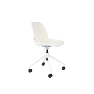 ZUIVER Albert Kuip kontorstol, m hjul - hvit polyester og hvit aluminium