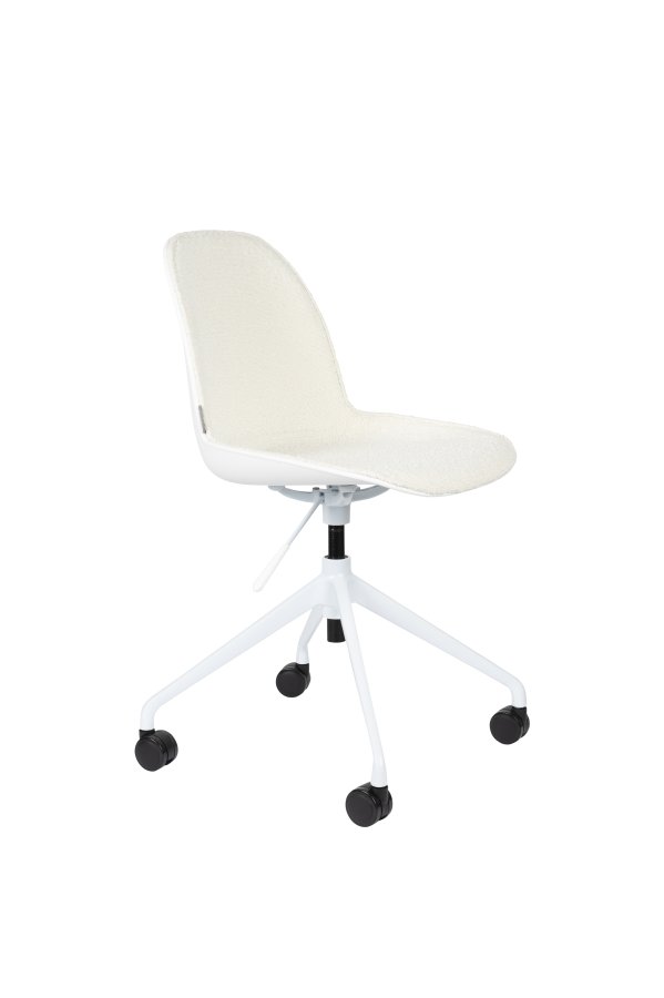 ZUIVER Albert Kuip kontorstol, m hjul - hvit polyester og hvit aluminium