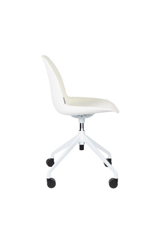 ZUIVER Albert Kuip kontorstol, m hjul - hvit polyester og hvit aluminium