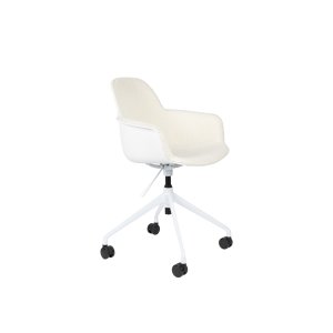 ZUIVER Albert Kuip kontorstol, med armlener og hjul - hvit polyester og hvit aluminium