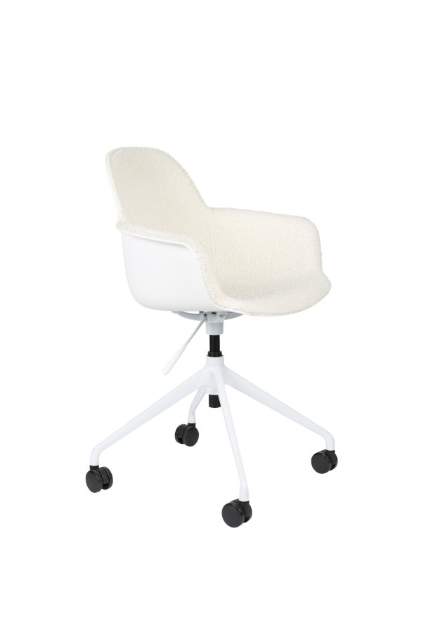 ZUIVER Albert Kuip Bürostuhl, mit Armlehnen und Rädern - weißes Polyester und weißes Aluminium