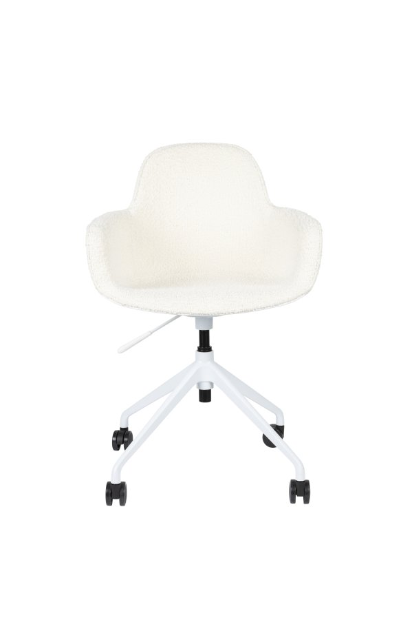 ZUIVER Albert Kuip Bürostuhl, mit Armlehnen und Rädern - weißes Polyester und weißes Aluminium