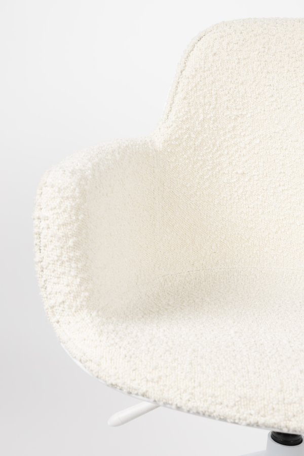 ZUIVER Albert Kuip Bürostuhl, mit Armlehnen und Rädern - weißes Polyester und weißes Aluminium