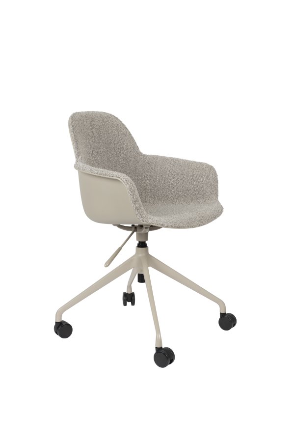 ZUIVER Albert Kuip kontorstol, med armlener og hjul - taupe polyester og taupe aluminium