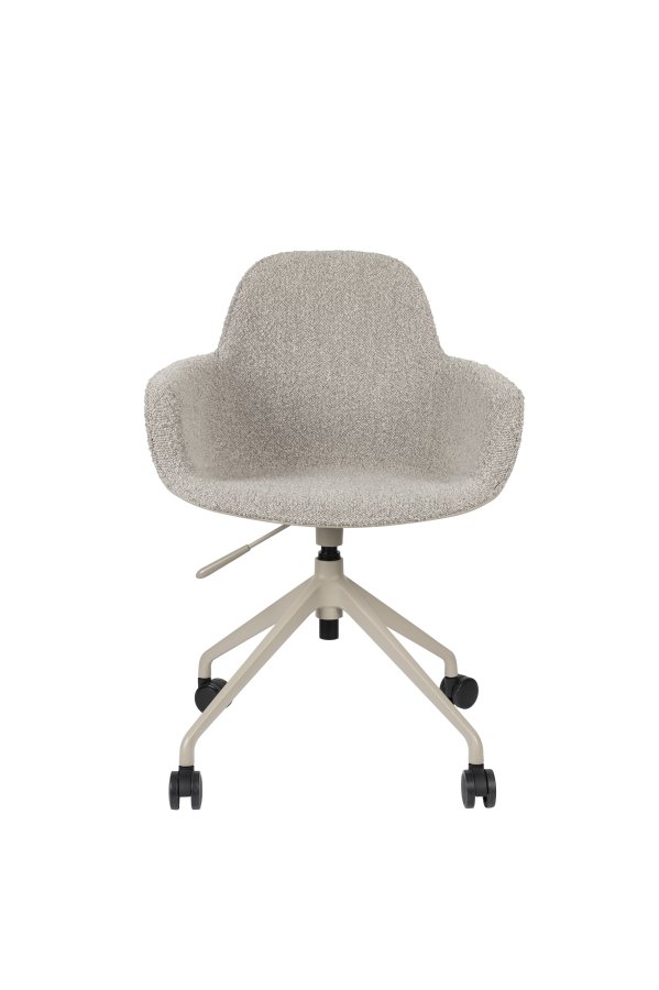 ZUIVER Albert Kuip kontorstol, med armlener og hjul - taupe polyester og taupe aluminium