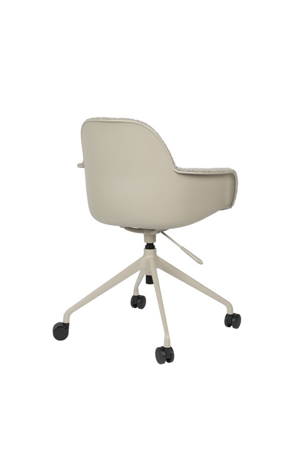 ZUIVER Albert Kuip kontorstol, med armlener og hjul - taupe polyester og taupe aluminium