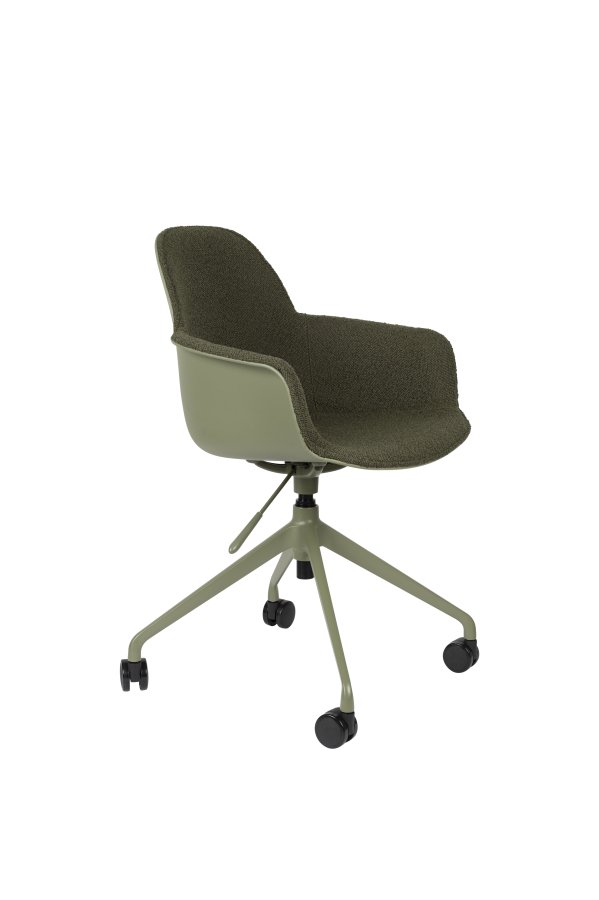 ZUIVER Albert Kuip kontorstol, med armlener og hjul - grnn polyester og grnn aluminium