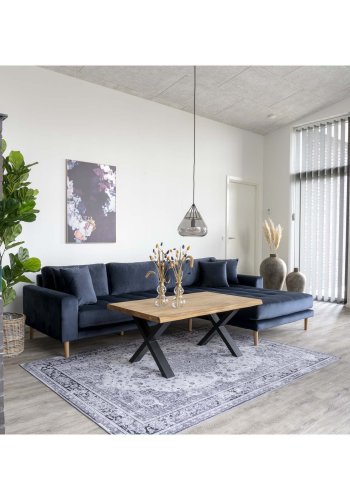 HOUSE NORDIC Lido sofa, med hyrevendt sjeselong - mrkebl velour 