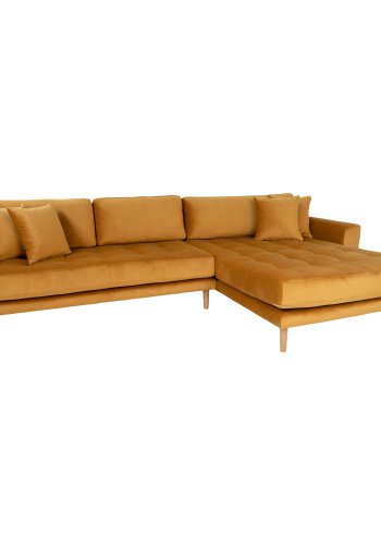 HOUSE NORDIC Lido sofa, med hyrevendt sjeselong - sennepsgul velur 