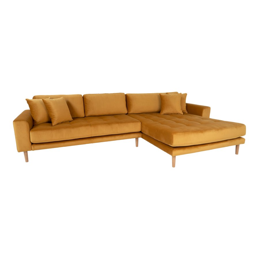 HOUSE NORDIC Lido sofa, med hyrevendt sjeselong - sennepsgul velur 