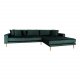 HOUSE NORDIC Lido lounge sofa, med hyre sjeselong - mrkegrnn velour og naturlig tre