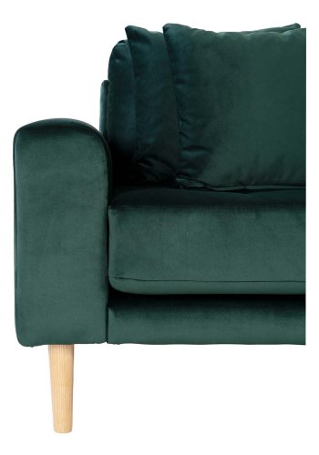 HOUSE NORDIC Lido lounge sofa, med hyre sjeselong - mrkegrnn velour og naturlig tre