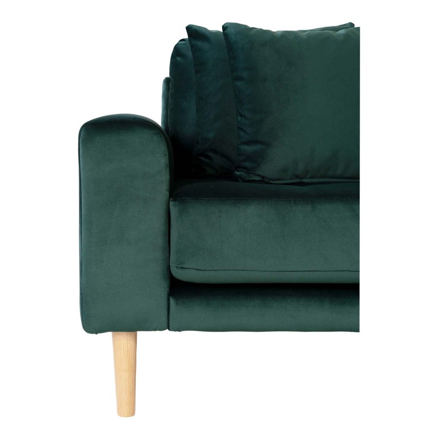 HOUSE NORDIC Lido lounge sofa, med hyre sjeselong - mrkegrnn velour og naturlig tre
