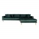 HOUSE NORDIC Lido lounge sofa, med hyre sjeselong - mrkegrnn velour og naturlig tre