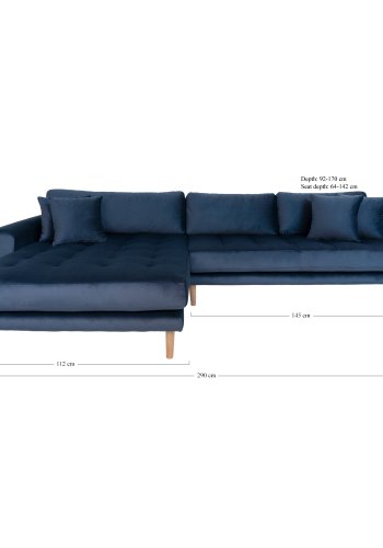 HOUSE NORDIC Lido sofa, med venstrevendt sjeselong - mrkebl velour 