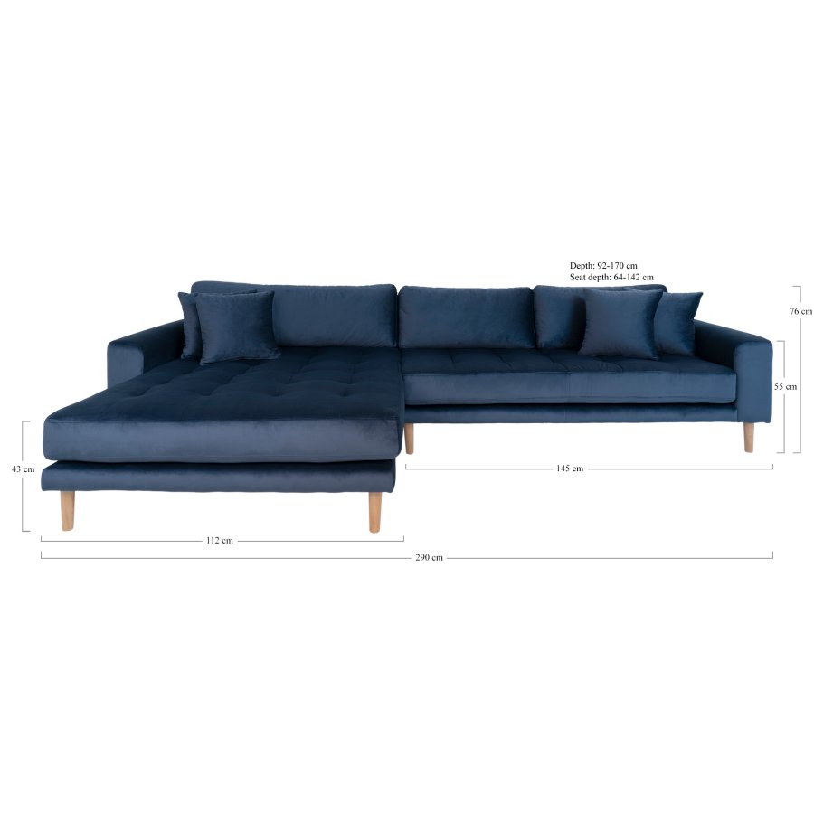 HOUSE NORDIC Lido sofa, med venstrevendt sjeselong - mrkebl velour 