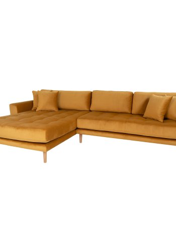 HOUSE NORDIC Lido sofa, med venstrevendt sjeselong - sennepsgul velur 