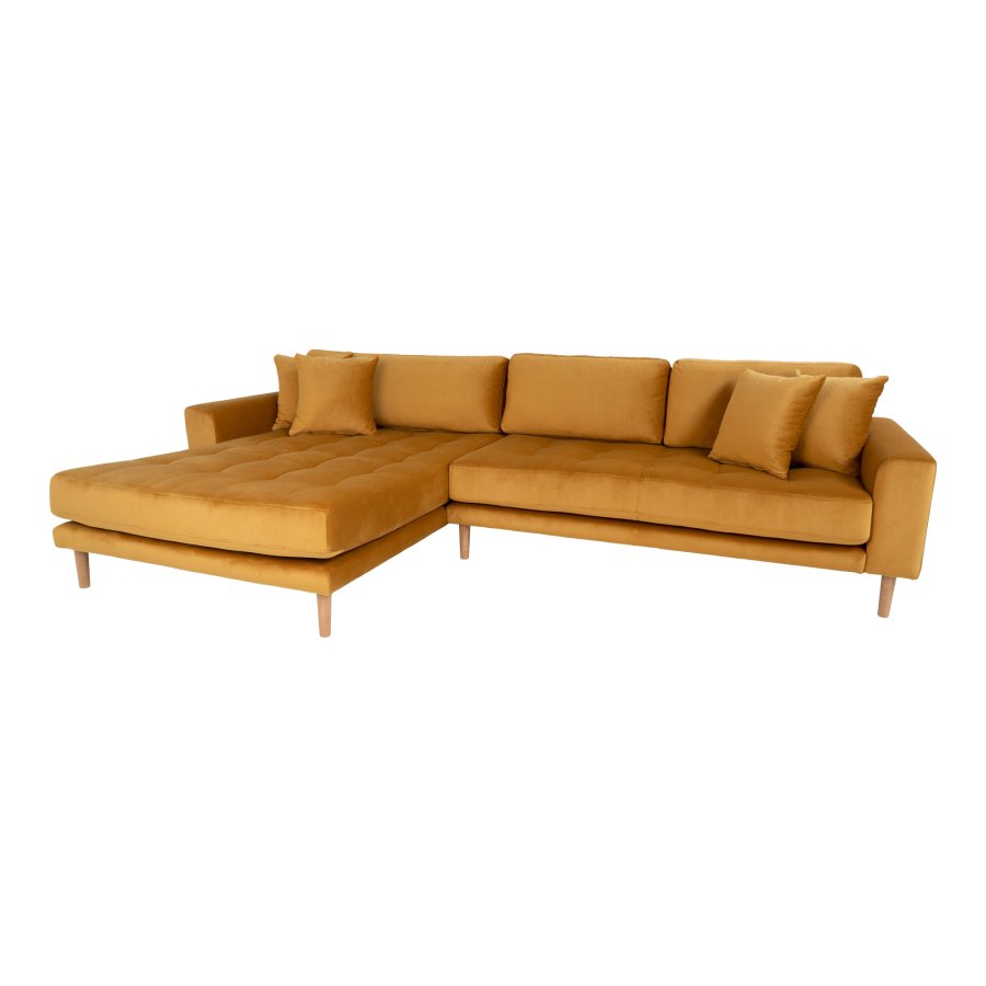 HOUSE NORDIC Lido sofa, med venstrevendt sjeselong - sennepsgul velur 