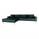 HOUSE NORDIC Lido lounge sofa, med venstre sjeselong - mrkegrnn velour og naturlig tre