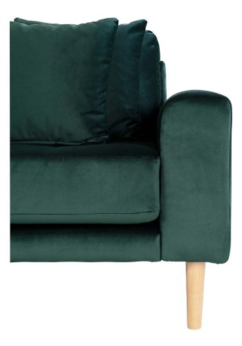 HOUSE NORDIC Lido lounge sofa, med venstre sjeselong - mrkegrnn velour og naturlig tre