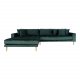 HOUSE NORDIC Lido lounge sofa, med venstre sjeselong - mrkegrnn velour og naturlig tre
