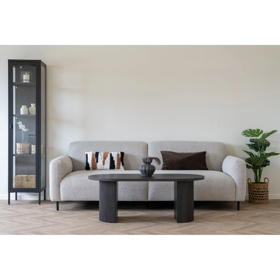 HOUSE NORDIC Salvador 3-seters sofa - lysegrtt bouclé polyesterstoff og svart stl