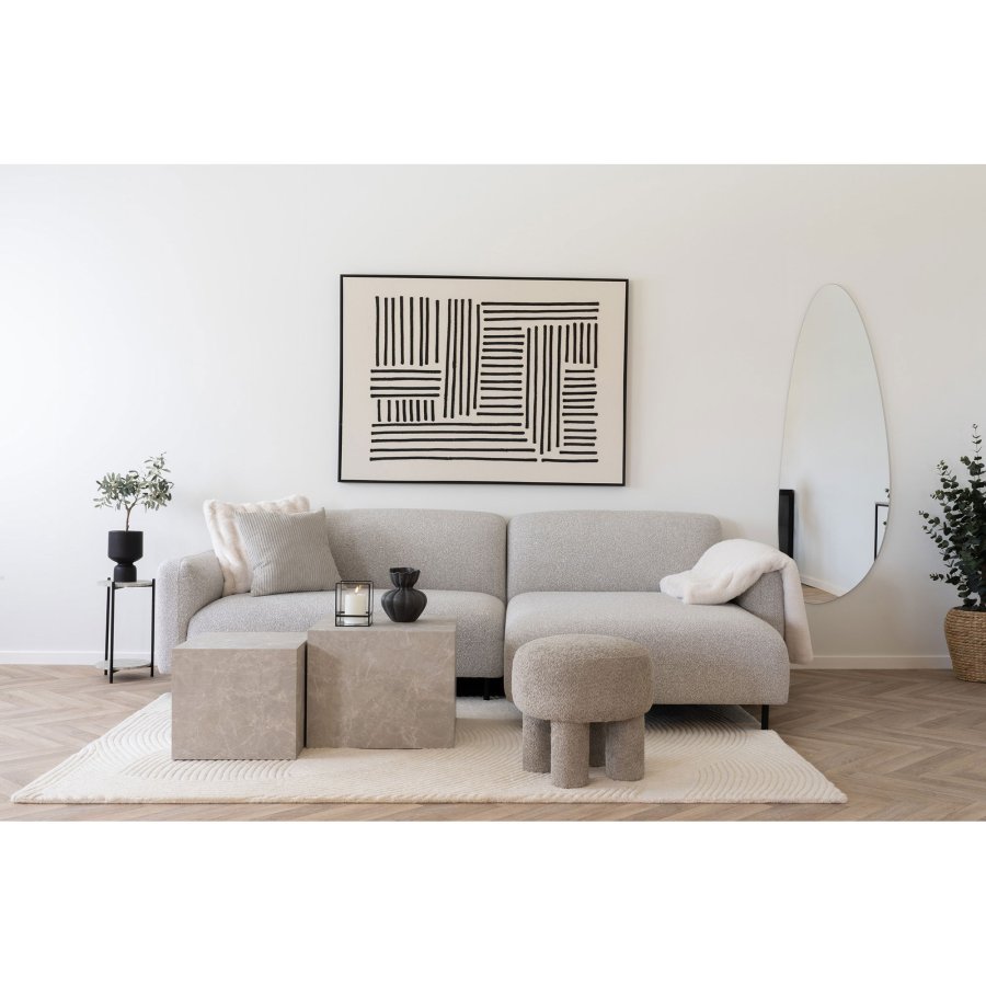 HOUSE NORDIC Salvador loungesofa, med hyre sjeselong - lys grtt bouclé polyesterstoff og svart