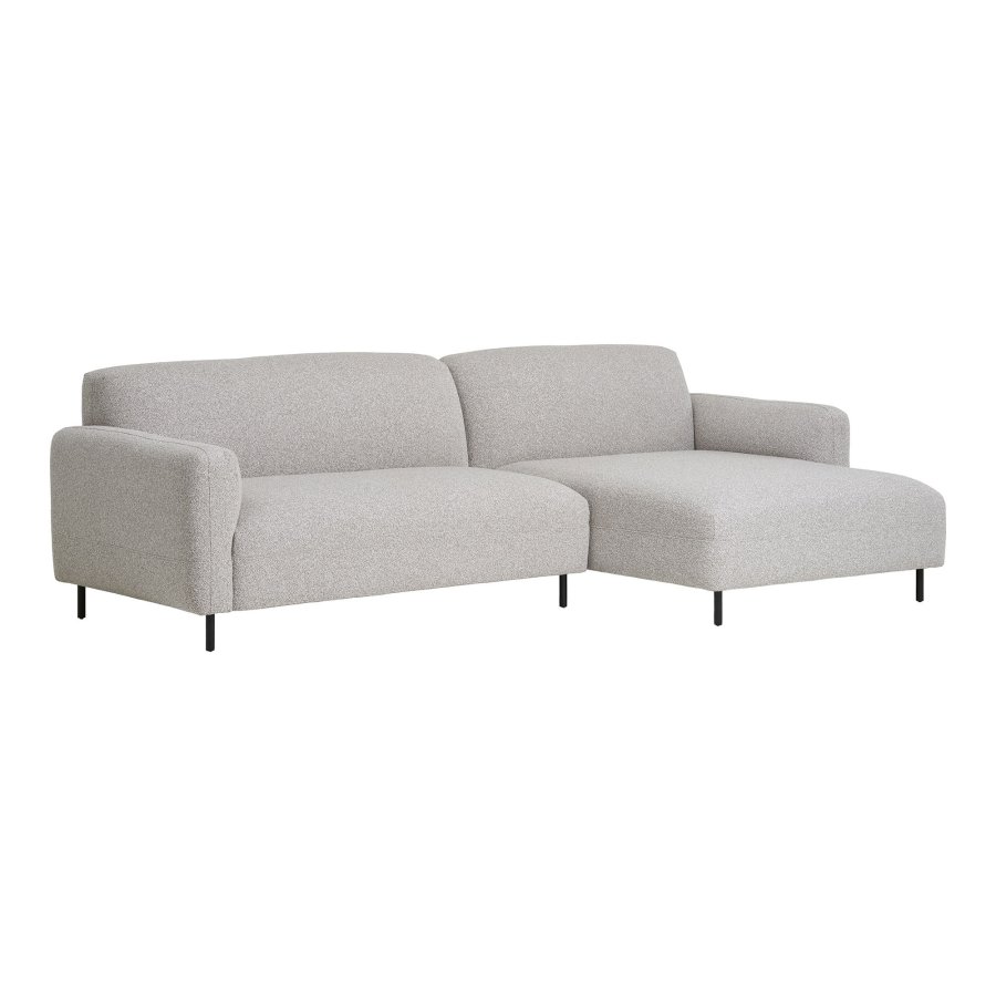 HOUSE NORDIC Salvador loungesofa, med hyre sjeselong - lys grtt bouclé polyesterstoff og svart